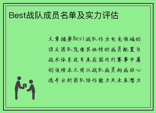 Best战队成员名单及实力评估